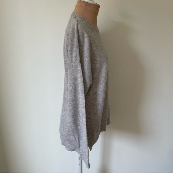 Anthropologie Sundry Wool Cashmere Scallop Gray Stripe Sleeve Sweater EUC Sz 1/S - Picture 7 of 12